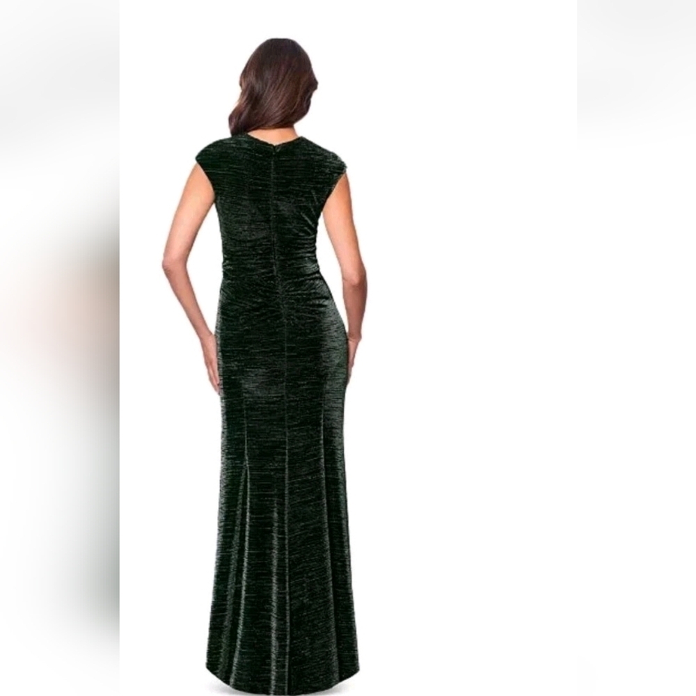 $269 Betsy & Adam Metallic Cap-Sleeve Surplice Gown Sz 12 Green Women Wedding - Picture 3 of 14